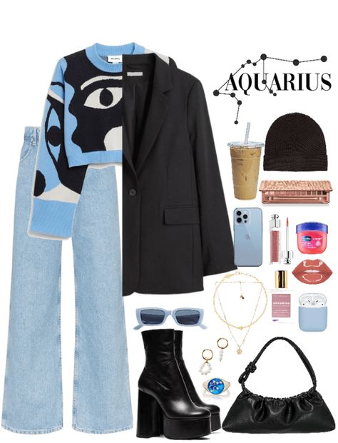 Aquarius Clothes Aesthetic, Aquarius Birthday Outfit, Venus In Aquarius Outfit, Venus In Aquarius Style Outfits, Aquarius Outfit Ideas, Aquarius Style Aesthetic, Aquarius Venus Fashion Style, Aquarius Venus Aesthetic Style, Aquarius Fashion Aesthetic