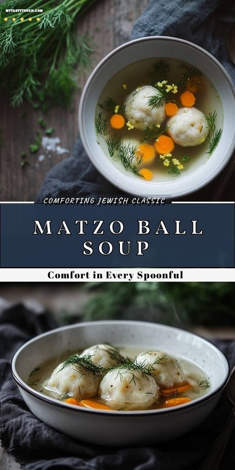 There's nothing quite like a warm bowl of Matzo Ball Soup to bring comfort to your day. Made with fluffy matzo balls, vibrant carrots, and fresh dill, this recipe is a heartwarming tradition that I love to share with family. Perfect for cozy nights or festive occasions, every spoonful delivers a taste of home and warmth! Jewish Matzo Ball Soup Recipe, Matza Ball Soup, Mozza Ball Soup, Matzah Ball Soup Recipe, Matzoh Ball Soup, Matzo Ball Soup Recipe, Matzah Ball Soup, Matzo Balls, Colorful Carrots