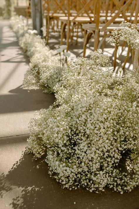 Aisle Florals, Baby's Breath Wedding Flowers, Estilo Cottage, Saugatuck Michigan, Wedding Isles, Breath Flowers, Aisle Flowers, Ivy House, Greenhouse Wedding