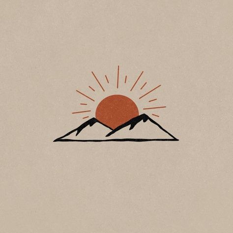 Sunrise Simple Drawing, Sunset Over Mountains Tattoo, Mountain Line Drawing Simple, Sunrise Aesthetic Drawing, Mountain Tattoo With Sun, Mountain Doodles Simple, Sunrise Drawing Simple, Sunrise Tattoo Design, Sun Mountain Tattoo