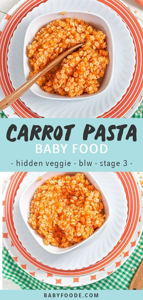 This fun Carrot Pasta is a healthy meal (hidden veggies!) for baby or toddler! Carrot Pasta, Toddler Dinner, Easy Baby Food Recipes, Kid Recipes, Toddler Recipes, Baby Led Weaning Recipes, Weaning Recipes, Baby Finger Foods, Homemade Baby Foods