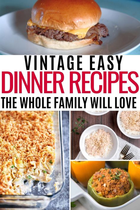 These vintage recipes make for delicious and easy dinners for your whole family. Vintage Dinner Recipes, Easy Delicious Casseroles, Recipes For Families, Yummy Casserole Recipes, Simple Family Meals, American Foods, Vintage Dinner, Heirloom Recipes, Healthy Recipes On A Budget