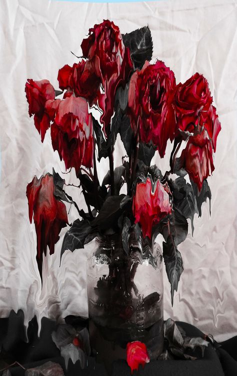 Melting roses Melt Aesthetic, Melting Aesthetic, Melting Flowers Drawing, Melting Flowers, Melting Rose, Rose Monster, Withered Rose, Melting Painting, Blood Roses Aesthetic