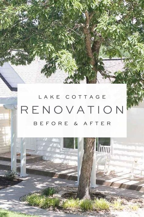 Cottage Renovation Before And After, Lake Cottage Exterior, Coastal Cottage Exterior, Small Beach Cottages, Coastal Home Exterior, Lake Cottage Decor, Small Lake Houses, Cottage Makeover, Lake House Bathroom