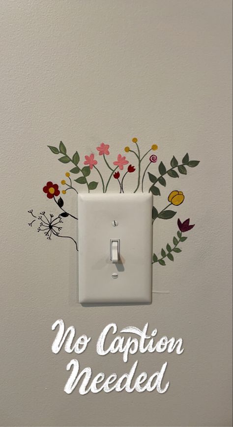 Flowers On Light Switch, Switchboard Doodle Art, Paint Around Light Switch, Paintings On Switchboard, Bedroom Mural Ideas Paint Simple, Switchboard Wall Painting, Light Switch Art Diy, Things To Paint On Your Door Bedroom, Painted Walls Aesthetic