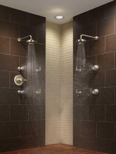 Two Person Shower, Double Shower Heads, Multiple Shower Heads, Shower Renovation, Double Shower, Master Shower, Shower Fixtures, Master Bath Remodel, Luxury Shower