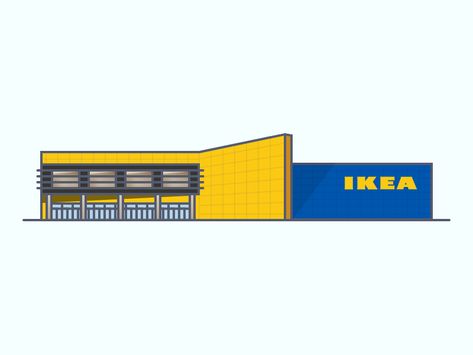 They just announced that they are building a new IKEA right down the street from my house in Fishers so I figured it was a good excuse to do a new building illustration. MadebyPat | Behance ... Ikea Building, Ikea Logo, Retail Facade, Ikea Design, Building Sketch, Building Drawing, Ikea Store, Building Illustration, Graphic Design Blog