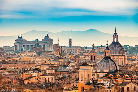 The imposing buildings of the Italian capital city, Rome. Between 100BC and 400AD, Rome wa... Images Of Italy, Rome Landscape, Le Vatican, Rome Attractions, Rome Travel Guide, Rome Itinerary, Cheap Places To Travel, Rome City, Italy Landscape