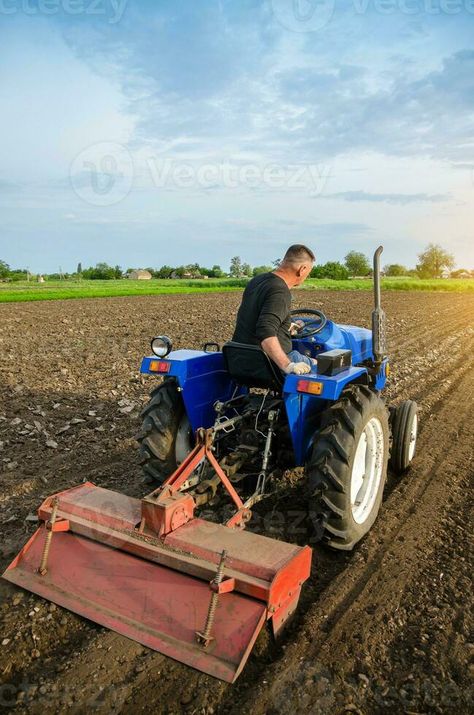 A farmer is cultivating a field before replanting seedlings. Milling soil. Softening the soil and improving its qualities. Farming. Preparatory earthworks. Agriculture and agribusiness A Farmer, Replant, Vector Cartoon, The Soil, Milling, Agriculture, Farmer, Soil, Quick Saves