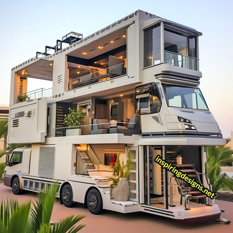 These Giant Open-Concept Campers Have Fold-Down Walls That Offer Stunning Views Van House Ideas, Camper Home Ideas, Trailer House, Truck House, Dream Camper, Travel Trailer Living, Luxury Campers, Tiny House Camper, Luxury Motorhomes