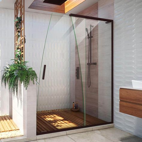 The DreamLine Crest frameless sliding shower door features stunning, curved glass and an exquisite header-less design. The unique shape of the Crest is reminiscent of a waterfall, allowing subtle sophistication Clear Glass Shower Door, Black Shower Doors, Shower Sliding Glass Door, Frameless Sliding Shower Doors, Frameless Shower Door, Frameless Shower Doors, Sliding Shower Door, Inspire Me Home Decor, Frameless Shower