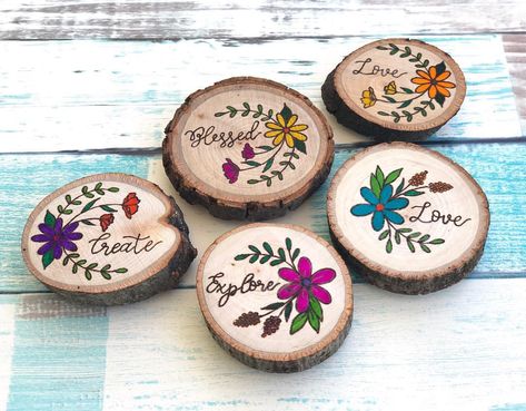 Wood Burned Gifts, Wood Plank Art, Handmade Wood Crafts, Wood Cookies, Coaster Art, Wilmington North Carolina, Wood Slice Art, Wood Slice Crafts, Wood Painting Art