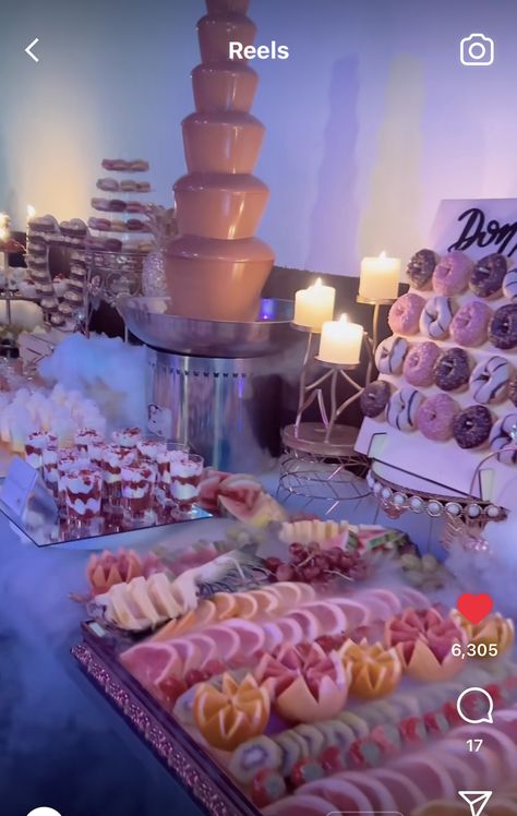 Sweet 16 Bash Party Ideas, Sweet Sixteen Snacks, Pink Quince Snack Table, Sweet 16 Food Table Ideas, Cute Sweet 16 Party Themes, Sweet Sixteen Mock Tails, Dessert Table Sweet 16, Food Setup For Party Buffet Tables, Sweet 16 Menu Ideas