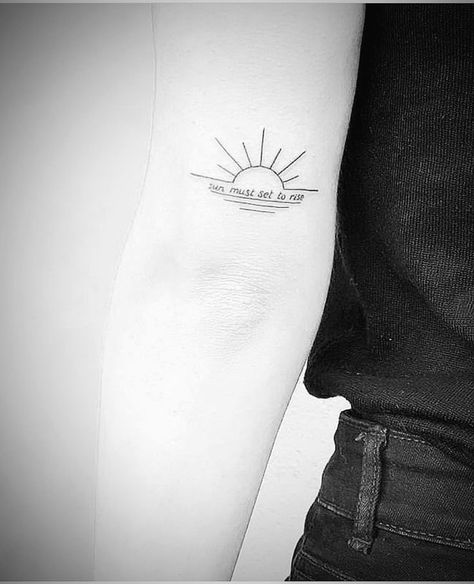 Dawn Tattoo Sun, Still I Rise With Sun Tattoo, Sunrise Tattoo With Words, Sun And Quote Tattoo, Sunrise To Sunset Tattoo, Sunset Inspired Tattoo, Sun Rise Sun Set Tattoo, Sun Must Set To Rise Tattoo, Still I Rise Sun Tattoo