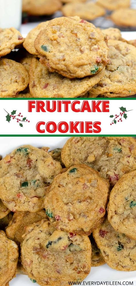 Fruitcake Cookies are an easy Holiday drop cookie recipe that takes the flavors of the classic Christmas Fruitcake into a crispy and flavorful cookie. The fruit cake cookies are loaded with candied fruit and perfect for your Holiday dessert table. An easy and most delicious version of a Christmas classic cake. Fruit Drop Cookies, Recipes With Candied Fruit, Fruit Cake Bars, Christmas Cake Cookies Recipe, Fruit Cookie Cake, Candied Fruit Cookies, Fruit Cake Cookies Easy, Holiday Drop Cookies, Fruit Cake Cookies Recipe Simple