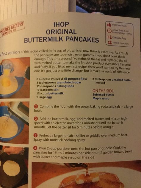 Top secret ihop pancakes More Ihop Pancake Recipe, Ihop Pancake Recipe Copycat, I Hop Pancake Recipe, Ihop Pancakes, Copy Cats, Copycat Restaurant Recipes, What's For Breakfast, Buttermilk Pancakes, Breakfast Pancakes