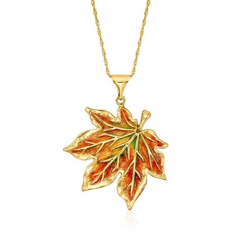 Italian Multicolored Enamel Maple Leaf Pendant Necklace in 18kt Gold Over Sterling Diamond Anklet, Italian Gold Jewelry, Mixed Metal Bracelets, Pearl Bracelet Gold, Leaf Peeping, Pearl Strands Necklace, Mixed Metal Earrings, Mixed Metal Jewelry, Gold Pearl Necklace