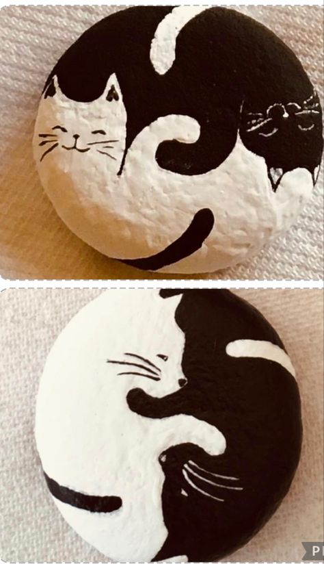 Cat Stone Painting, Cats Painted On Rocks, Rock Painting Ideas Cat, Stone Painting Cat, Cat Rock Art, Painted Rock Cat, Rock Painting Cat, Black Rock Painting Ideas, Rock Painting Cats