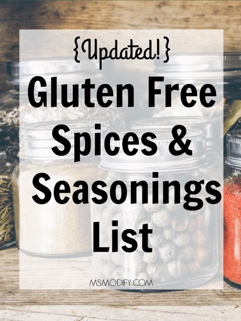 Seasonings List, Gluten Free Spices, Gluten Free Diet Plan, Gluten Free Info, Gluten Free List, Going Gluten Free, Gluten Free Living, Gluten Sensitivity, Gluten Free Recipe