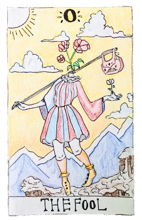 The Fool Tarot Card Tattoo Design, The Fool Tarot Card Art Minimalist, The Fool Tarot Design, The Fool Tarot Tattoo Design, Tarot Cards The Fool Art, Tarot Card The Fool Tattoo, The Fool Tarot Drawing, The Fool Tarot Tattoo Simple, Painted Tarot Cards