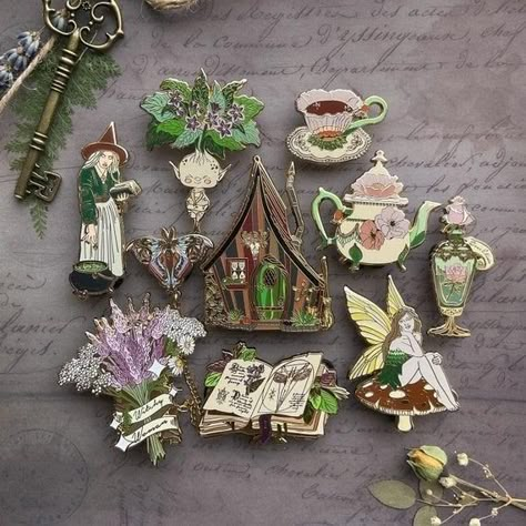 Cottage Core Enamel Pins, Aesthetic Enamel Pins, Enamel Pins Aesthetic, Cottage Core Gifts, Halloween Cottagecore, Cute Enamel Pins, Witch Fairy, Pins And Brooches, Cottage Witch