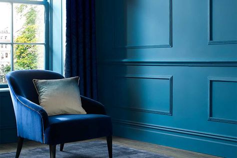 Tiru - Graham & Brown color of the Year 2019 - #colortrends  #designhounds #designervoice Teal Painted Walls Living Room, Deep Blue Walls, Bathroom Moody, Teal Rooms, Crown Paints, Teal Paint, The British Empire, Eggshell Paint, Graham Brown