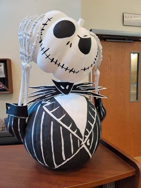 Urology Pumpkin Decorating, Painted Pumpkin Ideas Based On Books, Beetlejuice Pumpkin Decorating Contest, Contest Pumpkin Decorating, Pumkin Contest Idea, Best Painted Pumpkins, Painted Skeleton Pumpkin, Pumpkin Carving Ideas Contest, Hot Glue Pumpkin Designs