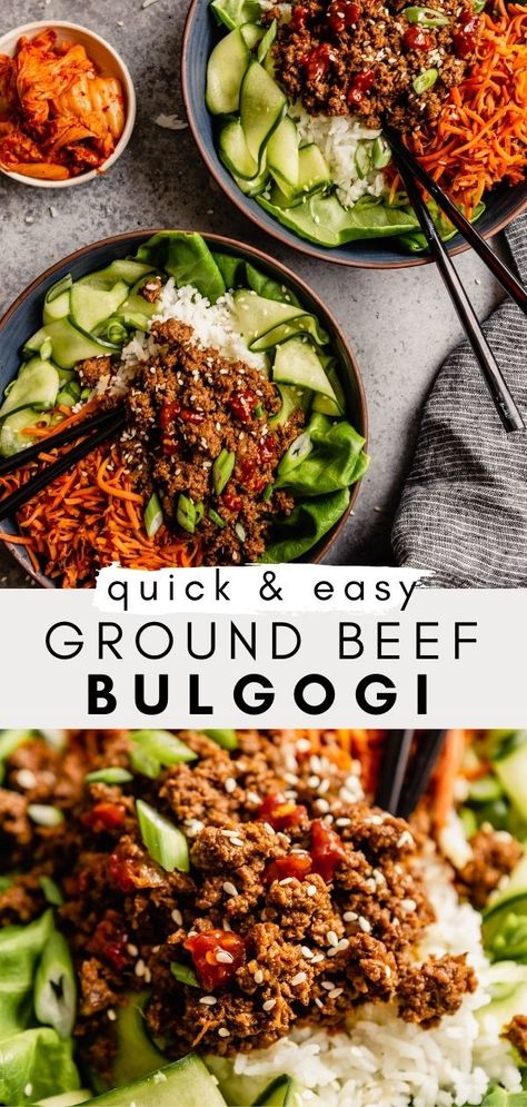 Bulgogi Steak Recipe, Beef Bulgogi Recipe Ground Beef, Ground Chicken Bulgogi, Ground Bulgogi Recipe, Kimchi Ground Beef, Ground Beef Poke Bowl, Healthy Beef Bulgogi, Korean Ground Beef And Rice Bowls Healthy, Ground Beef And Tofu Recipe