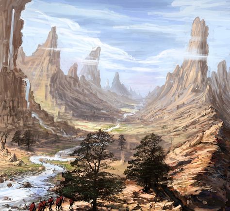 Desert Journey by LoopyWanderer on DeviantArt Train Story, Fantasy Desert, Desert Forest, Mountain Desert, Desert City, Story Images, Landscape Concept, Fantasy City, Biome