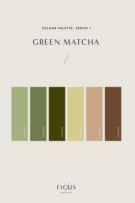 Cafe Branding Color Palette, Fun Business Color Palette, Matcha Green Palette, Energizing Color Palettes, Colour Green Palette, Matcha Colour Palette, Color Palette For Cafe, Matcha Color Aesthetic, Matcha Color Pallette