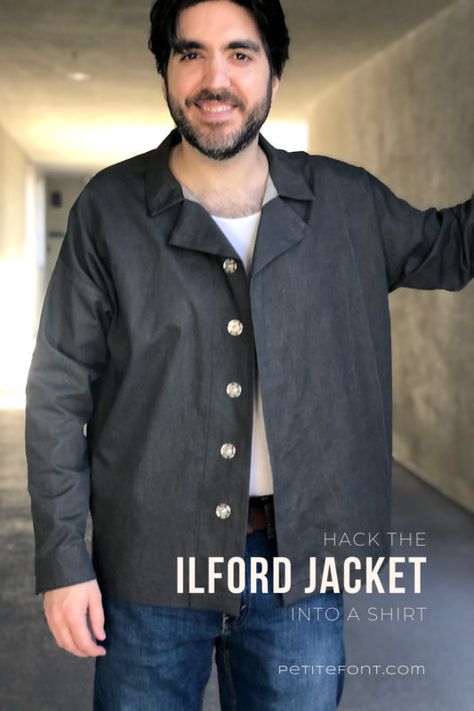 Did you know the Ilford Jacket can be made into a regular button-up shirt? Here's how to do it! Pattern Hack, Shirt Cuff, Making Shirts, Love Photos, Jacket Pattern, Tall Guys, Shirt Pattern, Denim Button Up, Button Up Shirts