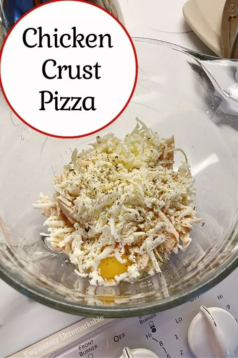 Can Of Chicken Pizza Crust, Pizza Chicken Crust Recipe, Chicken Parmesan Crust Pizza, Chicken Base Pizza Crust, Chicken Dough Pizza, Pizza Crust Made With Chicken, Can Chicken Pizza Crust Keto, Chicken Crust Ceaser Pizza, Keto Chicken Pizza Crust Recipe