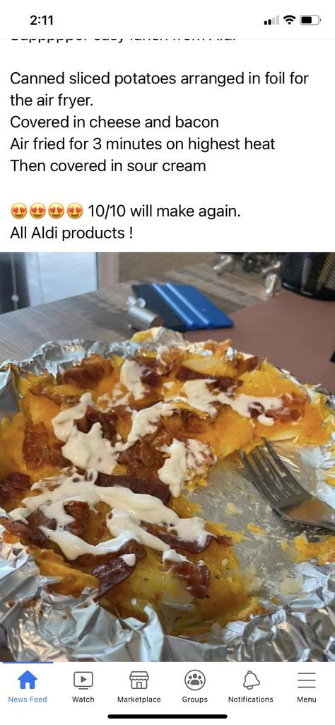 Aldi Recipes, Sliced Potatoes, Sour Cream, Air Fryer, Bacon, Cheese, 10 Things