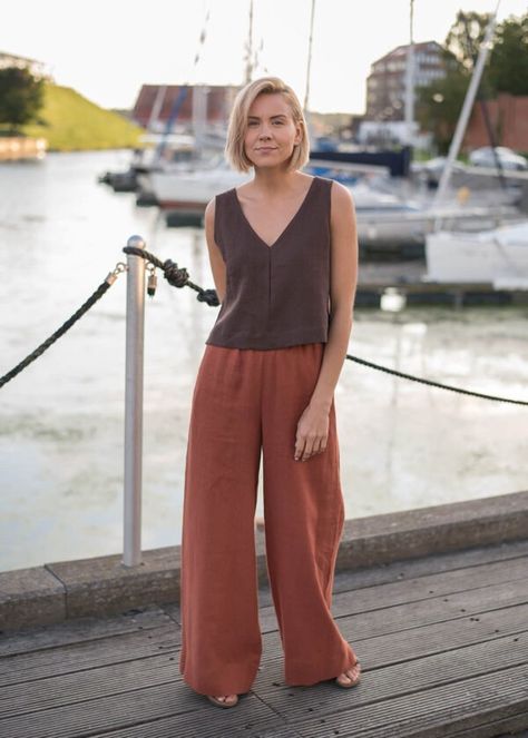 Pants - Wavy Linen Wide Linen Pants, Black Linen Trousers, Eco Clothing, Linen Crop Top, Linen Crops, Linen Blouse, How To Make Shorts, Top Sleeveless, Linen Top