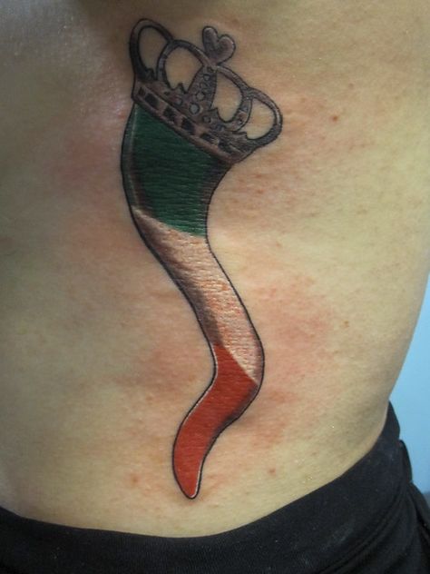 italian horn crown tattoo by wes fortier | www.facebook.com/… | Flickr Italian Horn Tattoo, Horn Crown, Horn Tattoo, Italian Tattoos, Italian Horn, Crown Tattoo, Dream Tattoos, Rock Posters, Compass Tattoo