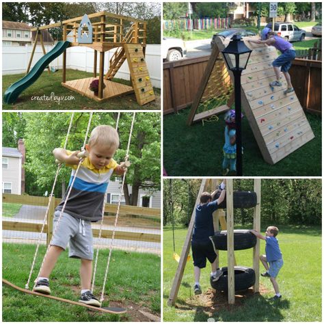 The Best Backyard DIY Projects for Your Outdoor Play Space Jungle Gym Diy Outdoor, Pallet Jungle Gym Diy, Diy Backyard Jungle Gym, Diy Jungle Gym Backyards Simple, Outdoor Collage, Homemade Playground, Outdoor Jungle Gym, Playset Plans, Diy Outdoor Toys