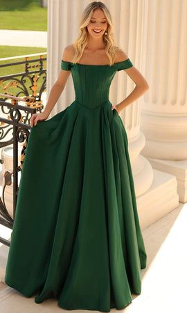 Forest Green Prom Dress, Off Shoulder Corset, Corset Prom Dress, Short Dress Styles, Modern Princess, Corset Dress Prom, Green Prom Dress, Grad Dresses, Pageant Dress