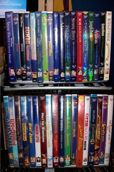 Dvd Movies Aesthetic, Dvd Nostalgia, Dvd Collection Aesthetic, Disney Paused, Disney Dvd Collection, Sausage Party Movie, Movie Shelf, Disney Dvds, Disney Movie Collection