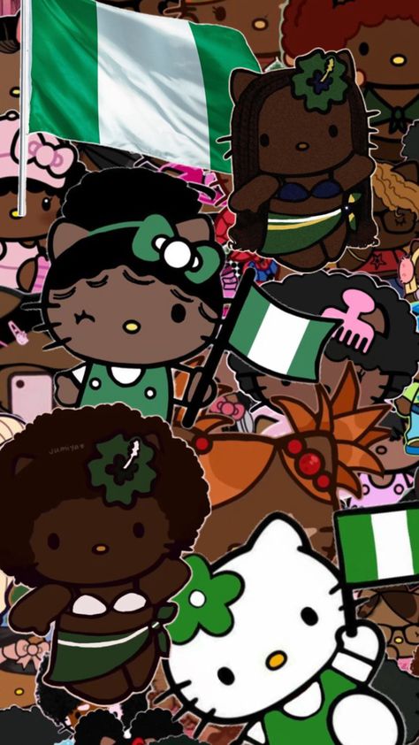 Hello kitty Nigeria Flag Wallpaper, Nigerian Hello Kitty Pfp, Hello Kitty Nigerian Flag, Nigeria Hello Kitty, Nigerian Hello Kitty, Nigerian Wallpaper, Vibing Wallpapers, Hello Kitty Swag, Baddie Pfp Pink