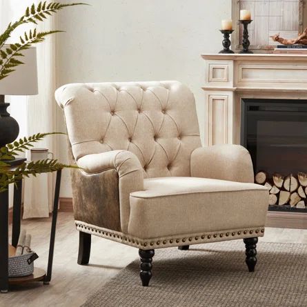 Greyleigh™ Erithon 31.5" Wide Upholstered Wingback Accent Chair Tool-Free Assembly | Wayfair Wingback Accent Chair, Tufted Armchair, Tufted Accent Chair, Tufted Arm Chair, House Property, Comfy Chairs, Antique Inspiration, Upholstered Arm Chair, Entertainment Room