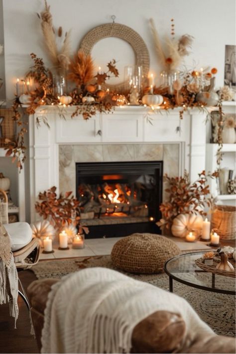 Fall decor ideas for the home to get ideas of ways to use your fall decorations or to get some new fall decor ideas. 🍂🎃☺️ click this pin to shop 🛒 and follow me in the LTK  app to browse, save, and be notified when prices drop on your favorite saved items!👏🏽 #fallhomedecor #fallhomedecorideas #mantle #autumn #homedecorlivingroom Fall mantle, mantel decorating ideas Fireplace Mantals, Fall Decorations Indoor, Fall House Decor, Fall Decor Cozy, Lila Party, Autumn Wall Decor, Fall Apartment Decor, Fall Fireplace Decor, Fall Home Decor Ideas