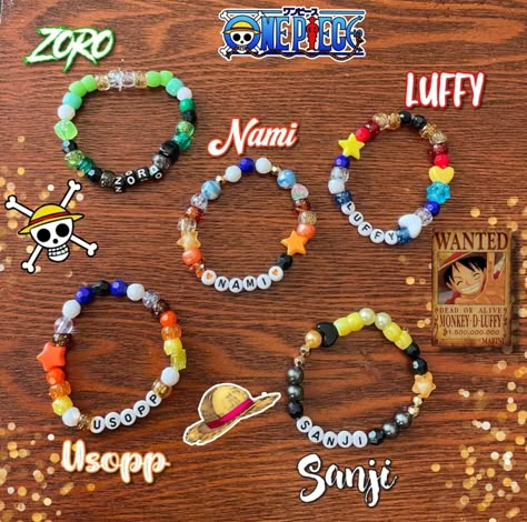 Step-by-Step Summer Friendship Bracelet Patterns for a Fun DIY Project Anime Bracelets Ideas, One Piece Bracelet Ideas, Mha Bracelet, One Piece Friendship, Bracelet Patterns For Beginners, One Piece Jewelry, One Piece Birthdays, Themed Bracelets, Diy Kandi Bracelets