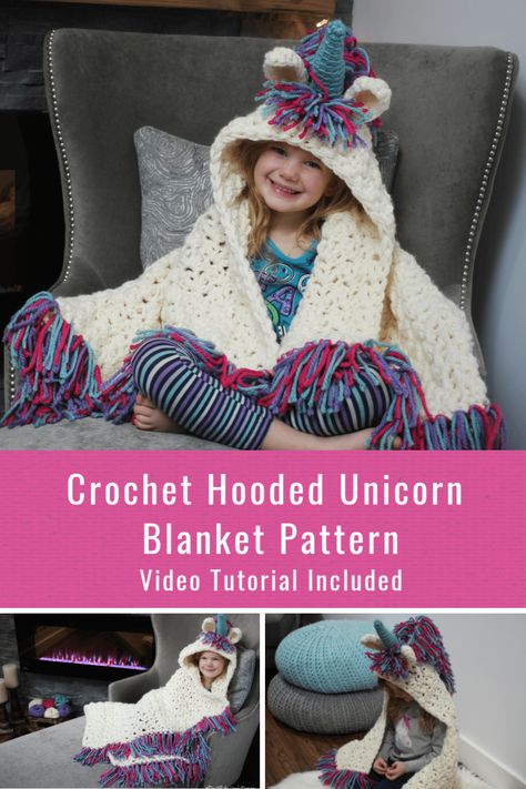 Hooded Unicorn Blanket Unicorn Hooded Blanket Crochet Pattern Free, Unicorn Blanket Crochet, Crochet Unicorn Blanket, Crochet Unicorn Pattern Free, Baby Blanket Free Crochet Pattern, Crochet Unicorn Pattern, Blankets Crochet, Unicorn Blanket, Diy Baby Blanket