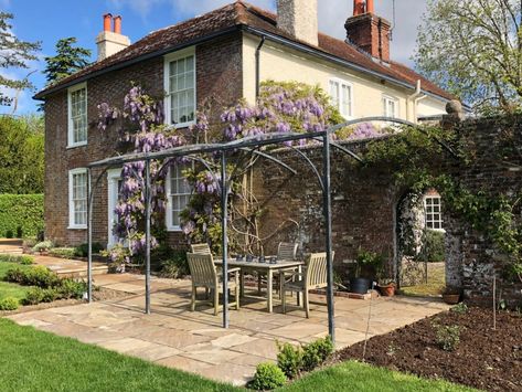 Vaulted Metal Pergola for a Sussex Garden- James Price Blacksmith Metal Pergola Attached To House, Wrought Iron Pergola, French Pergola, Rock Backyard, Budget Landscaping Ideas, Sussex Garden, Vaulted Roof, Wall Pergola, Carport Design