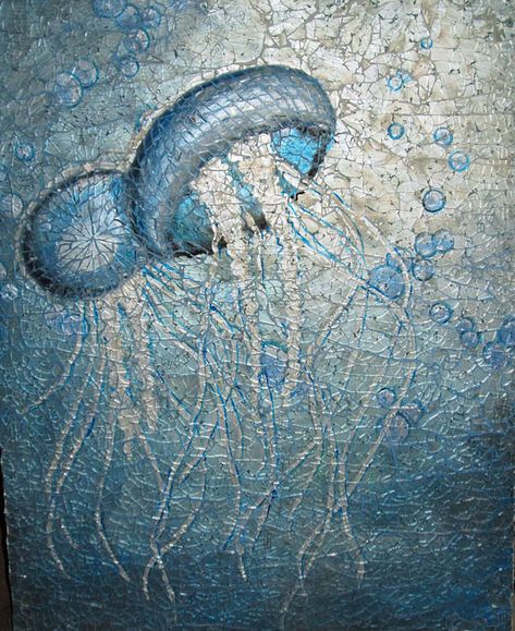 Jelly Fish Mosaic Nautical Mosaic, Motifs Art Nouveau, Sea Underwater, Blue Jellyfish, Mosaic Animals, Underwater Scene, Mosaic Stained, Mosaic Madness, Roman Mosaic