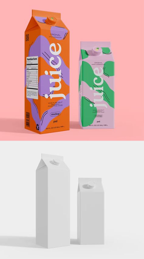 Juice Boxes Mockup Juice Carton Packaging, Juice Product Design, Juice Carton Design, Juice Box Packaging Design, Fruit Drink Packaging Design, Juice Packaging Design Carton, Beverage Design Packaging, Juice Can Design, Kids Juice Packaging