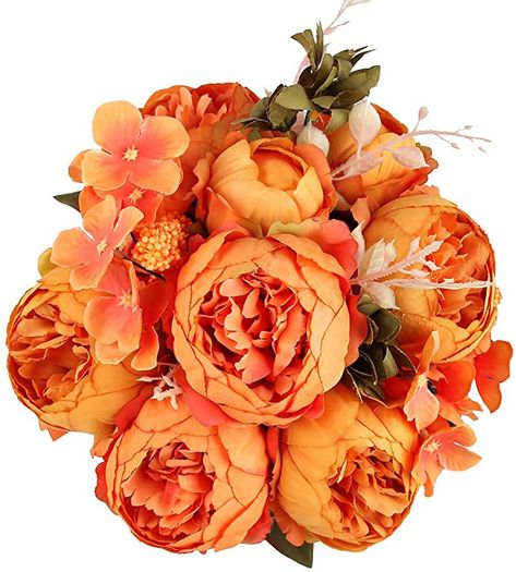 Peonies Orange, Peony Flower Bouquet, Peony Flower Arrangements, Orange Peonies, Garden Wedding Party, Home Garden Wedding, Wedding Party Decor, Silk Flower Bouquets, Silk Peonies