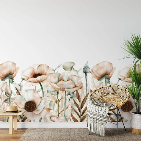 Poppy Eucalyptus Flowers Wall Stickers Beige Neutral Calm - Etsy Australia Geometric Decals, Eucalyptus Flowers, Leopard Wall, Floral Wall Decals, Oracal Vinyl, Flower Wall Stickers, Wall Stickers Living Room, Flowers Wall, Bedroom Nursery