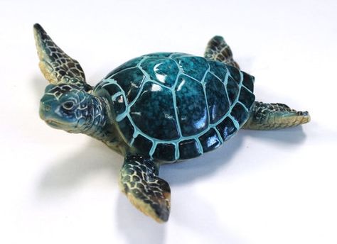 Blue Sea Turtle, Resin Sea, Clay Turtle, Turtle Images, Ocean Turtle, Sea Turtle Art, Turtle Figurines, Tiki Hut, Coastal Beach Decor