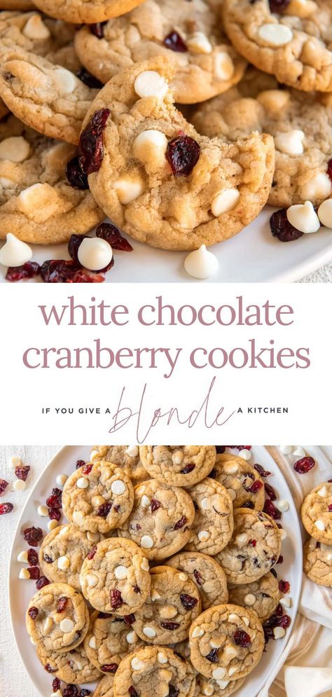 White Morsels Recipes, White Choc Cranberry Cookies, White Cranberry Cookies, White Chocolate Craisin Cookies, Oatmeal White Chocolate Cranberry Cookie, Cookie Mix Ins, Cranberry Cookies White Chocolate, Christmas Baking List, Cranberry White Chocolate Cookies